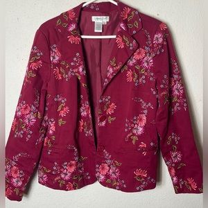 Coldwater Creek Blazer Size Medium Embroidered Floral Suit Jacket